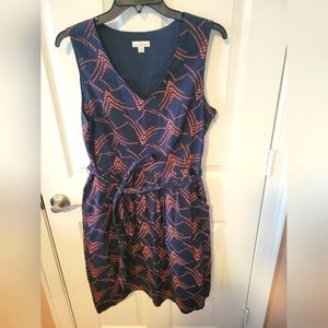 L.L. BEAN SIGNATURE Dress, Poplin Print. Blue w/ Peach Color Bird Print. Size 10